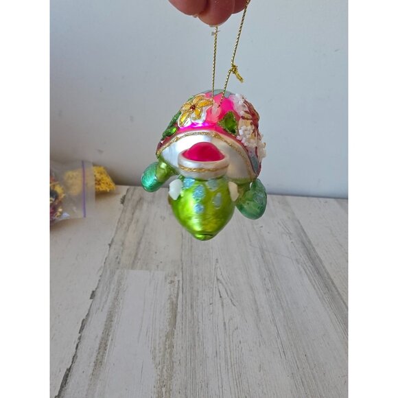 Sea turtle glass Hawaiian flower ornament green glitter Xmas tree - Picture 2 of 8